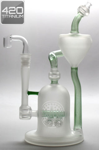 Pulse Glass - Double Barrel Recycler - Custom Sandblasted - Green Leprechaun