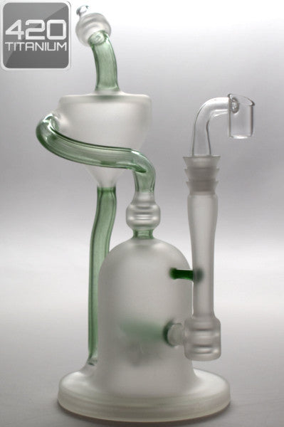 Pulse Glass - Double Barrel Recycler - Custom Sandblasted - Green Leprechaun