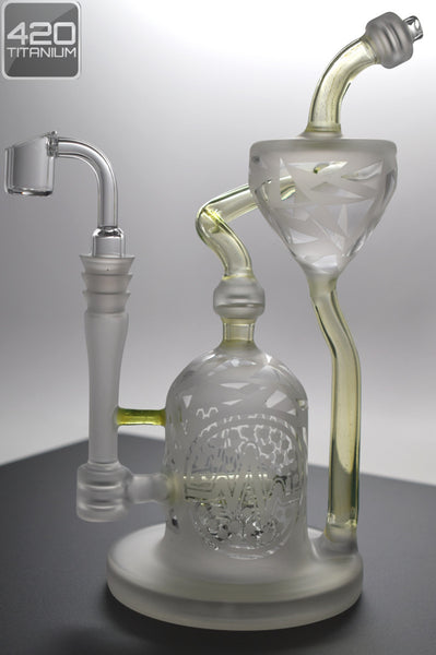 Pulse Glass - Double Barrel Recycler - Custom Sandblasted - Green Slyme