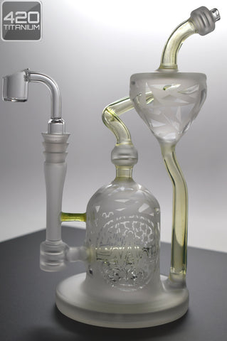 Pulse Glass - Double Barrel Recycler - Custom Sandblasted - Green Slyme