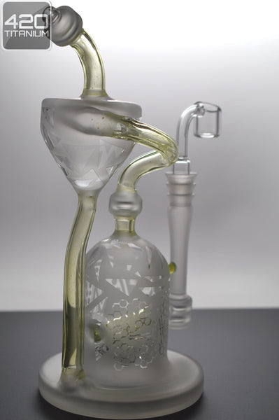 Pulse Glass - Double Barrel Recycler - Custom Sandblasted - Green Slyme