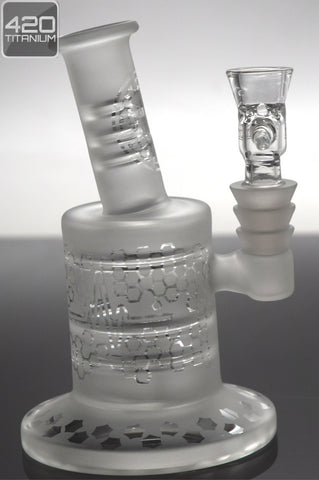Pulse Glass - Mini Oil Rig w/ Barrel Perc - Hexagon Sandblasted