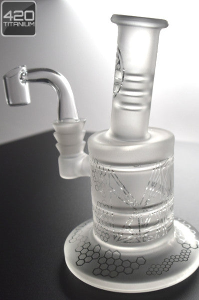 Pulse Glass - Mini Oil Rig w/ Barrel Perc - Cracked Sandblasted