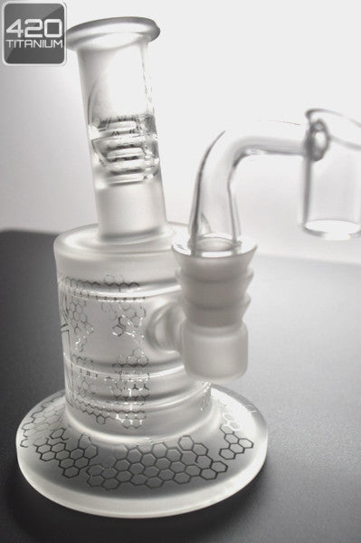 Pulse Glass - Mini Oil Rig w/ Barrel Perc - Cracked Sandblasted