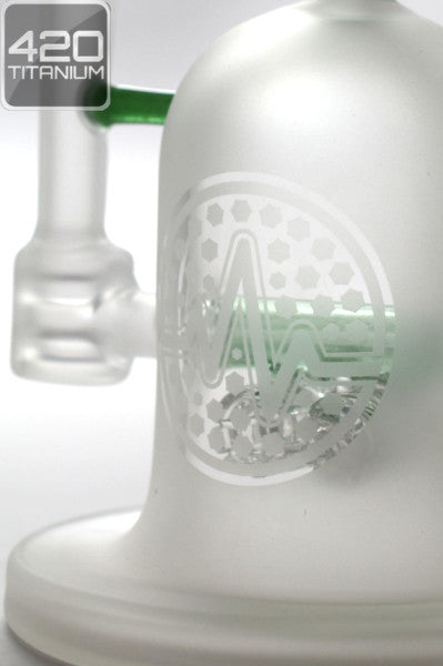 Pulse Glass - Double Barrel Recycler - Custom Sandblasted - Green Leprechaun