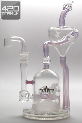 Pulse Glass - Double Barrel Recycler - Custom Sandblasted - Purple Slyme